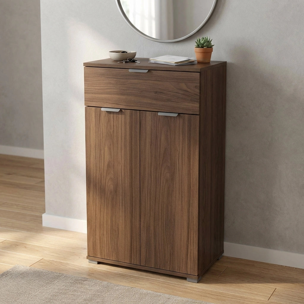 Armadietto da Bagno con due ante e un cassetto in Legno Composito cm 60x38x103 - SILAS