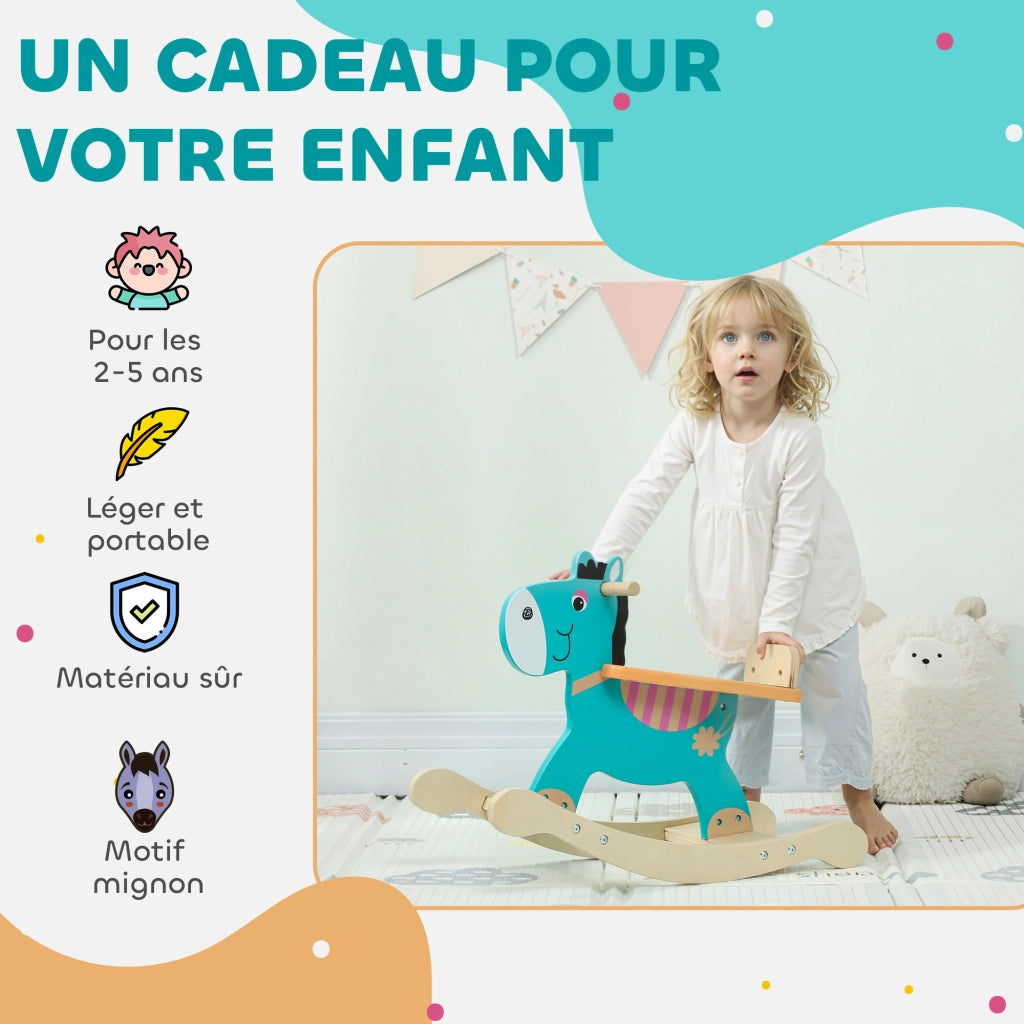 Cavallo a Dondolo in Legno per Bambini ¨C Zephmum ¨C Verde 59x27x43 cm