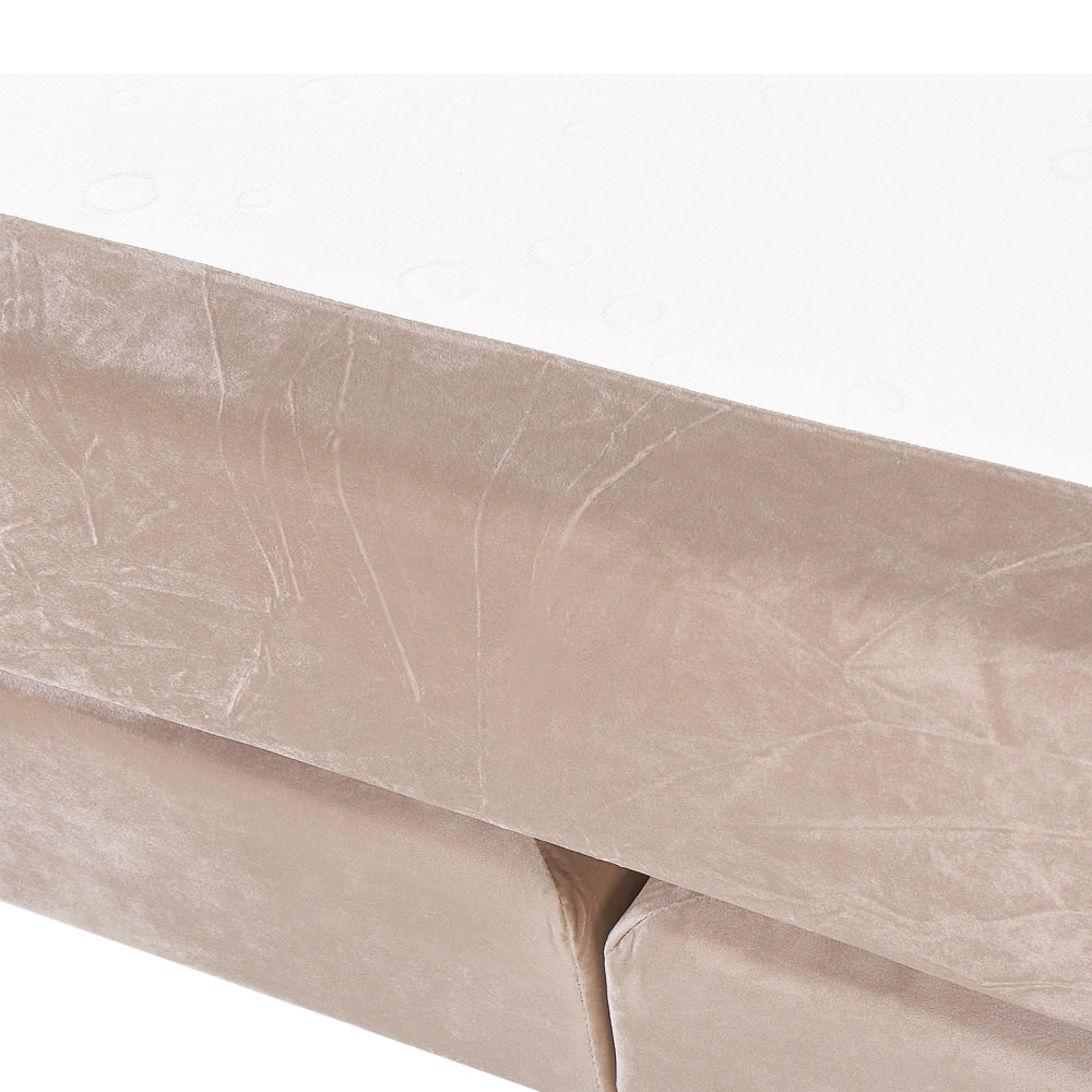 Letto Beige Velluto Tappezzeria 160 x 200 cm Continentale Con Materasso Testiera Box Molle