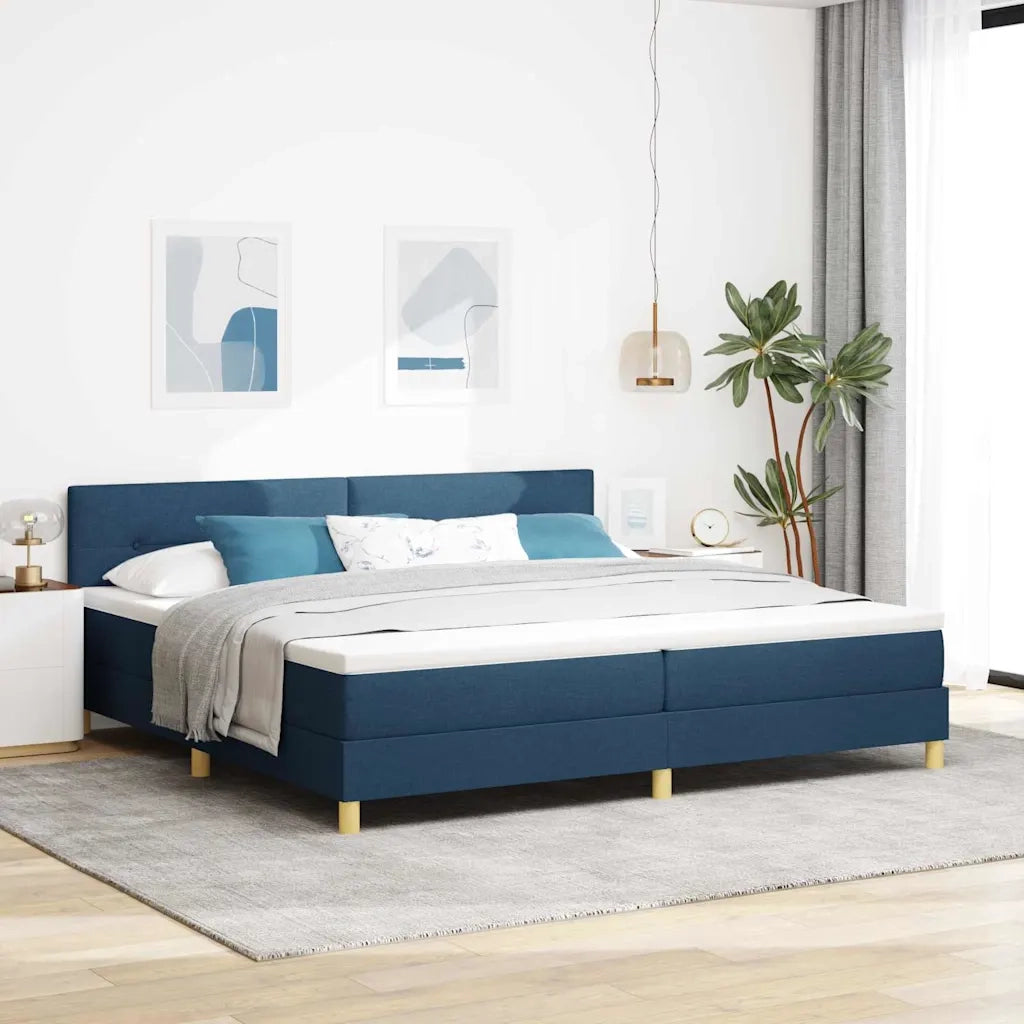 Letto a Sorgente LED con materasso Blu 200 x 200 cm Tessuto