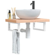 Ripiano a Parete per Lavabo in Acciaio e Massello di Faggio