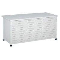 Panca Contenitore in Legno di Abete, Cassapanca da Esterno con Piedini Antiscivolo 127x56x60cm, Bianco