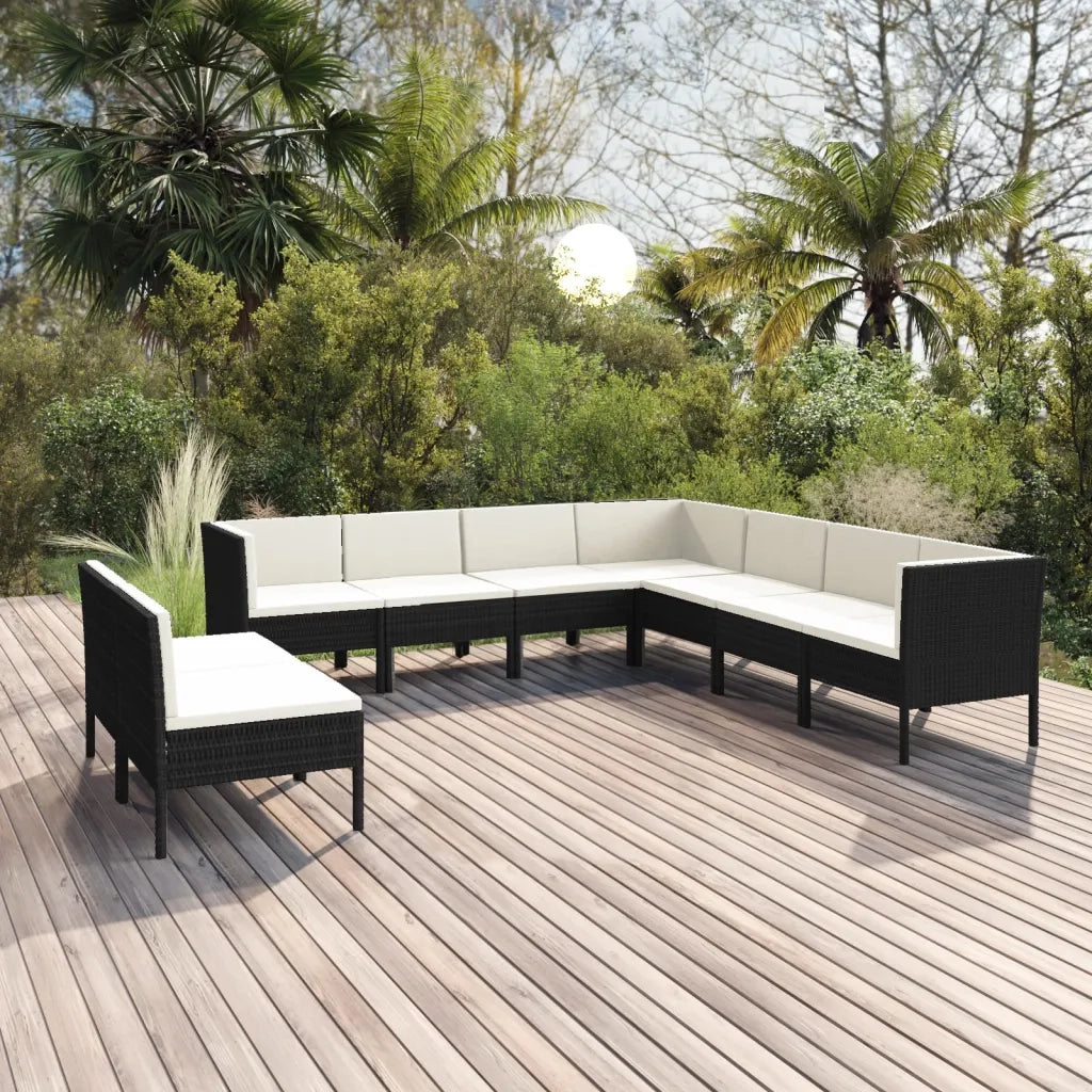 Set Divani da Giardino 9 pz con Cuscini in Polyrattan Nero cod mxl 38404