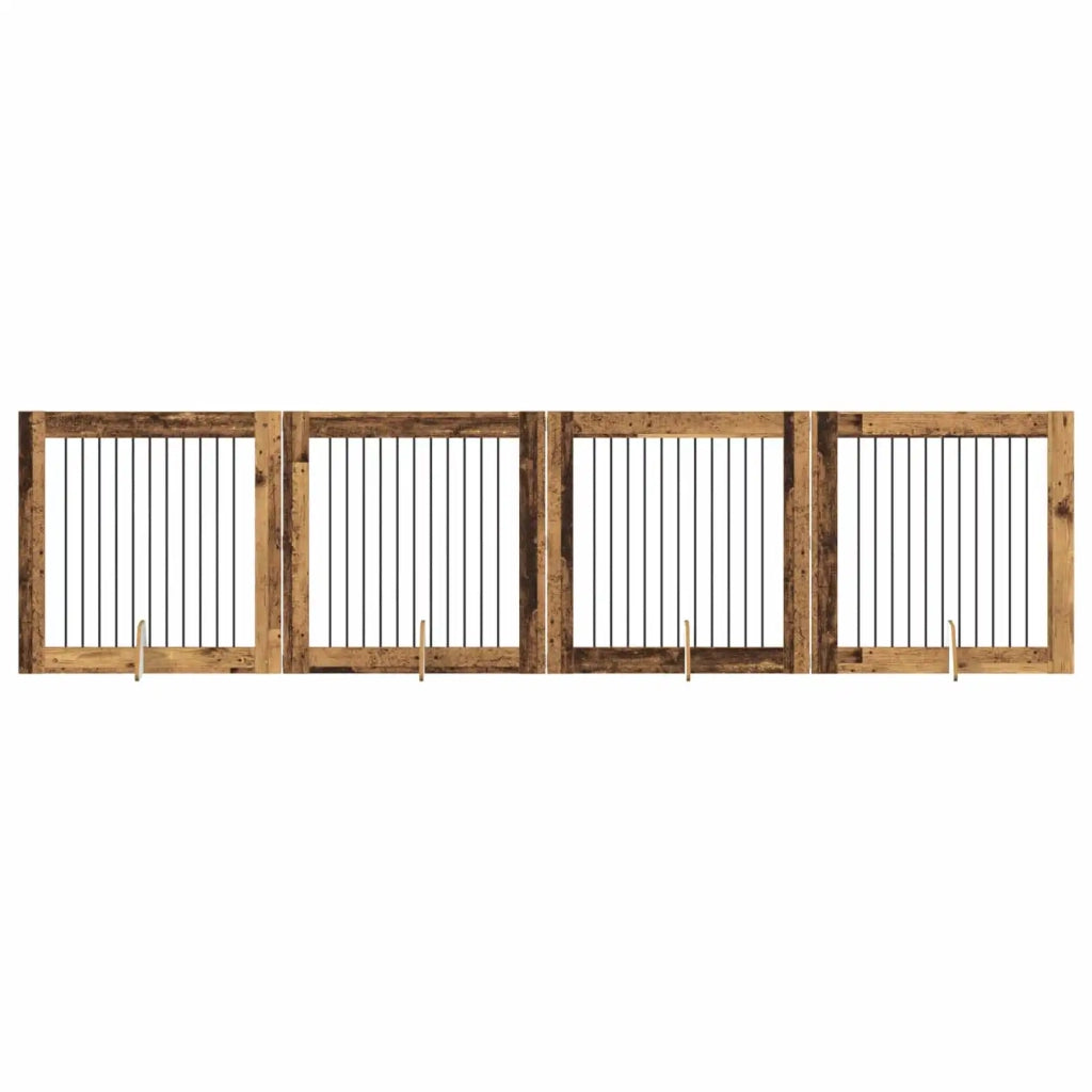 Cancello per cani con supporti 4 pcs Legno antico 100 x 100 cm