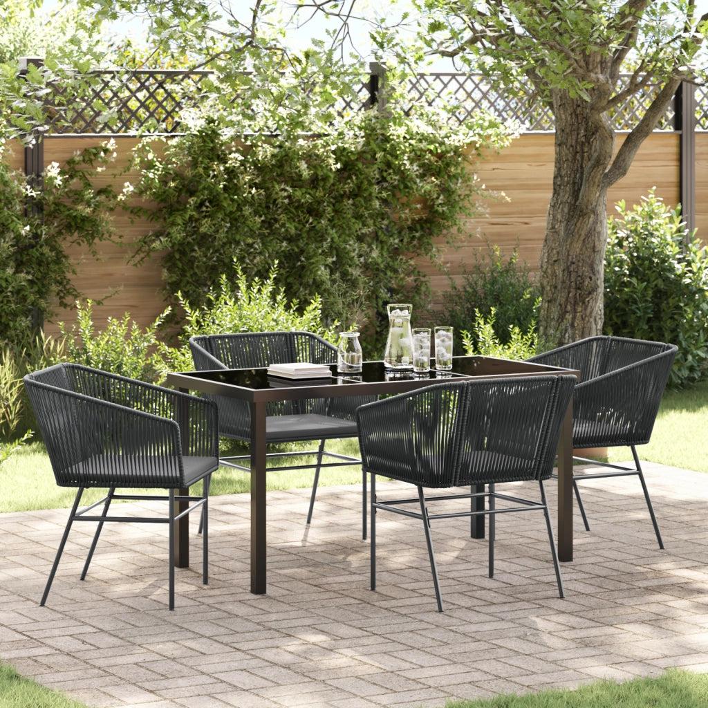 Set da Pranzo da Giardino 5 Pezzi con Cuscini in Polyrattan Nero