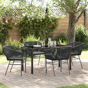 Set da Pranzo da Giardino 5 Pezzi con Cuscini in Polyrattan Nero