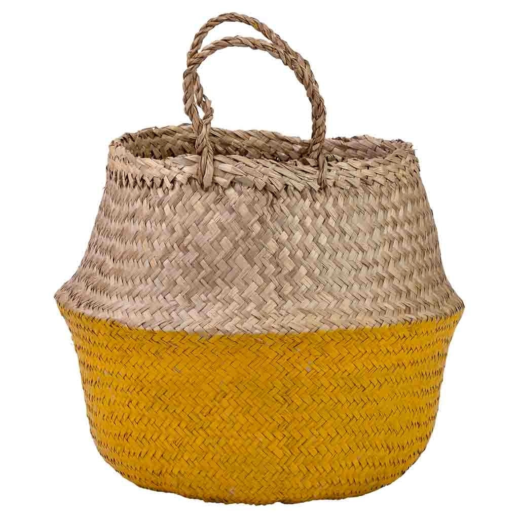 Cestino giallo naturale con manici, D35x30/46h cm