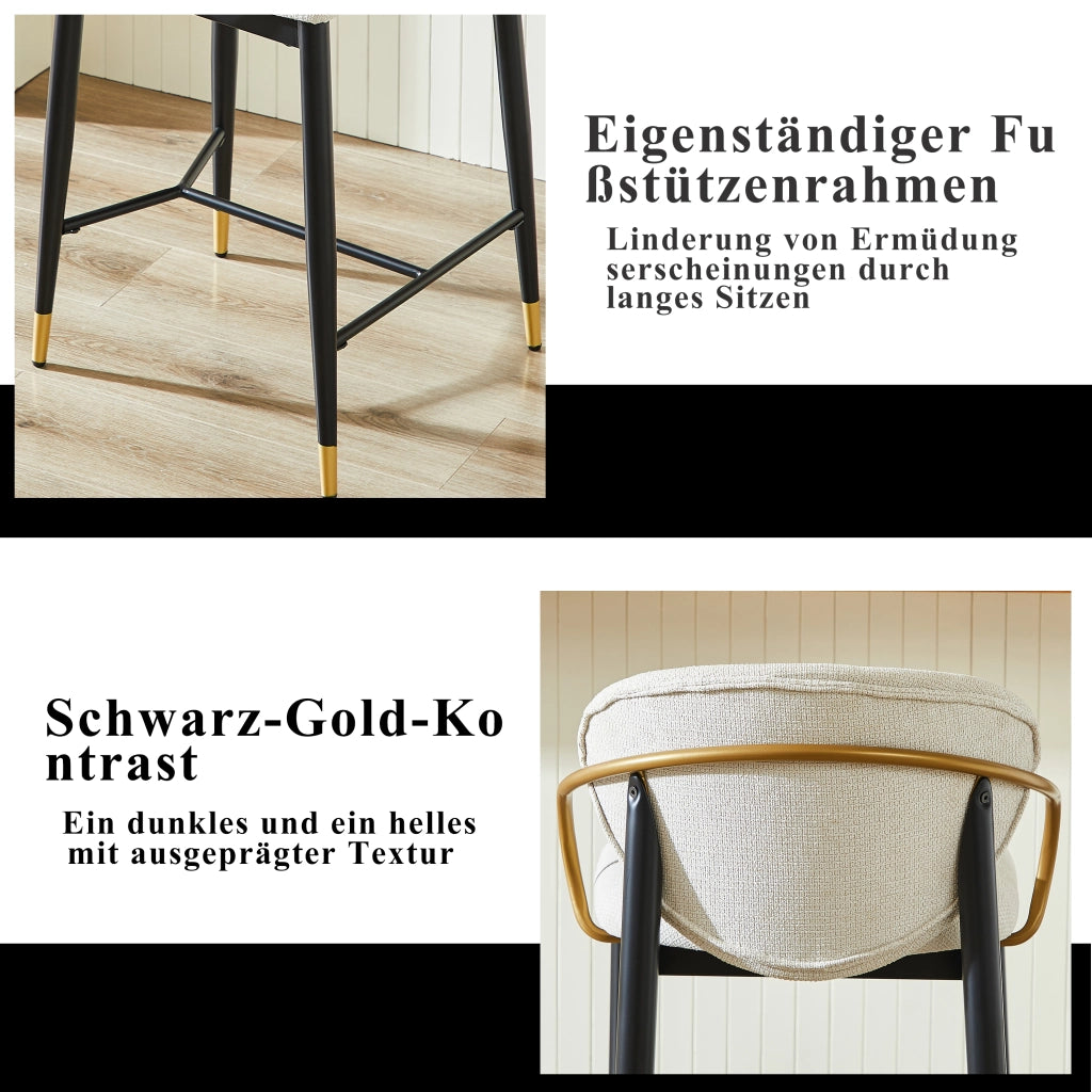 Set di 2 sgabelli da bar regolabili con schienale e poggiapiedi in tessuto chenille beige nero oro
