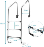 Scaletta per Piscina in Acciaio Inox, Scaletta Piscina con 3 gradini Antiscivolo, con Corrimano Comodo, Capacità di Carico: 150 kg