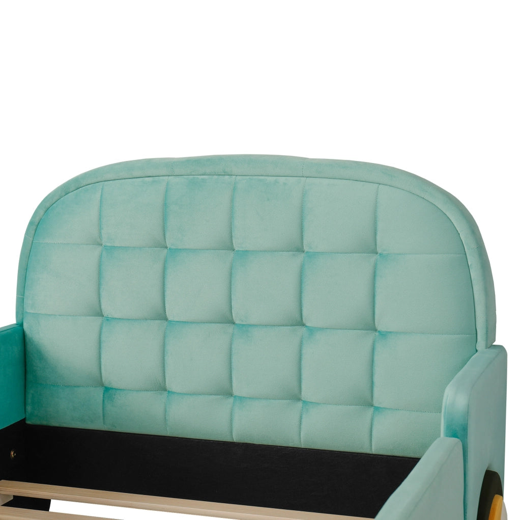 Letto a forma di auto 90x200 cm con scivolo e scala; velluto blu-verde