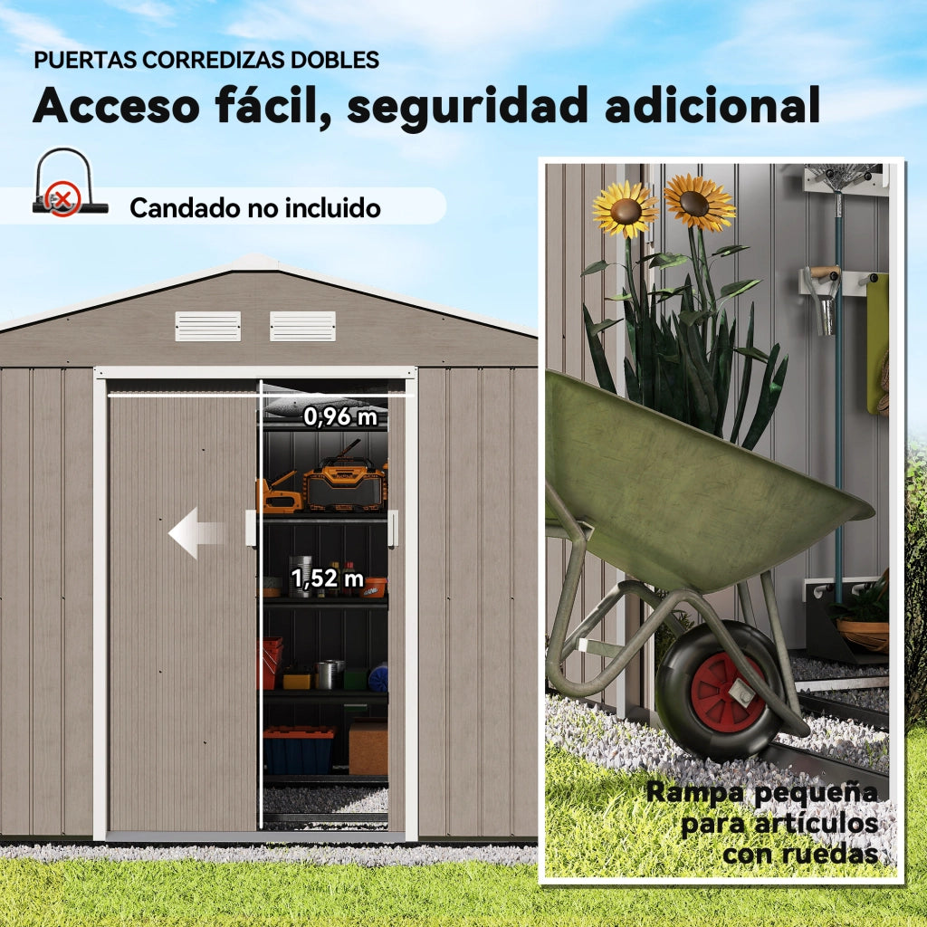 Casetta da Giardino 4.9 m2 ¨C zephmum ¨C Effetto Legno 277x195x192 cm con 2 Porte Scorrevoli