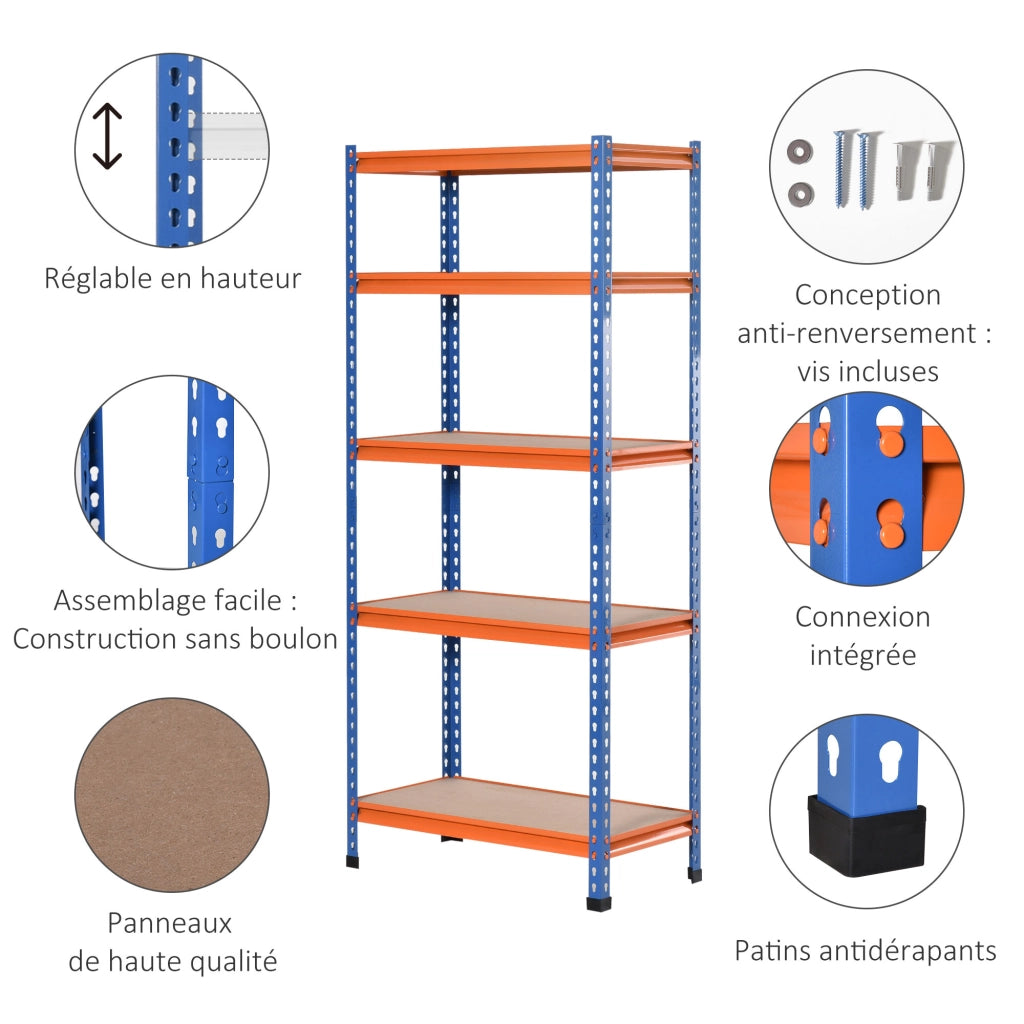 Scaffale metallo 5 livelli 1500 kg ¨C zephmum ¨C blu arancio 80x40x182