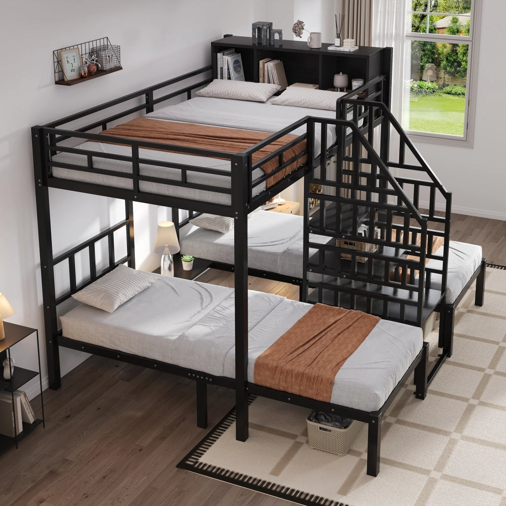 LETTO A CASTELLO 239x208x161 cm Nero in Metallo e Legno, 3 posti