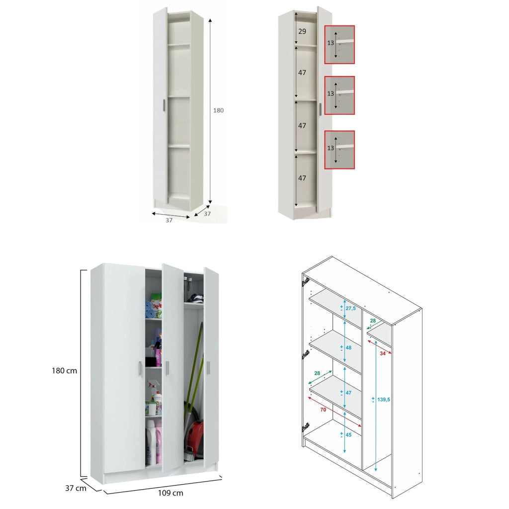 Sinnai, Armadio Multiuso Grande Modulabile, 146x180h cm Bianco
