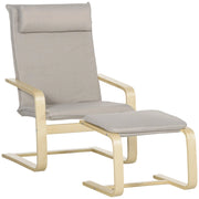 Poltrona Relax con Pouf 67x69x100 cm Cuscino Poggiatesta in Tessuto Effetto Lino Grigio