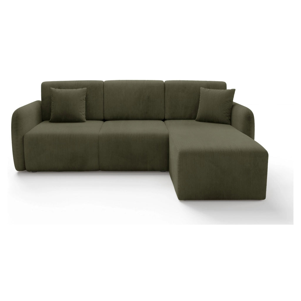 Ranco, Divano Letto con Penisola Contenitore, 245x185 cm Verde