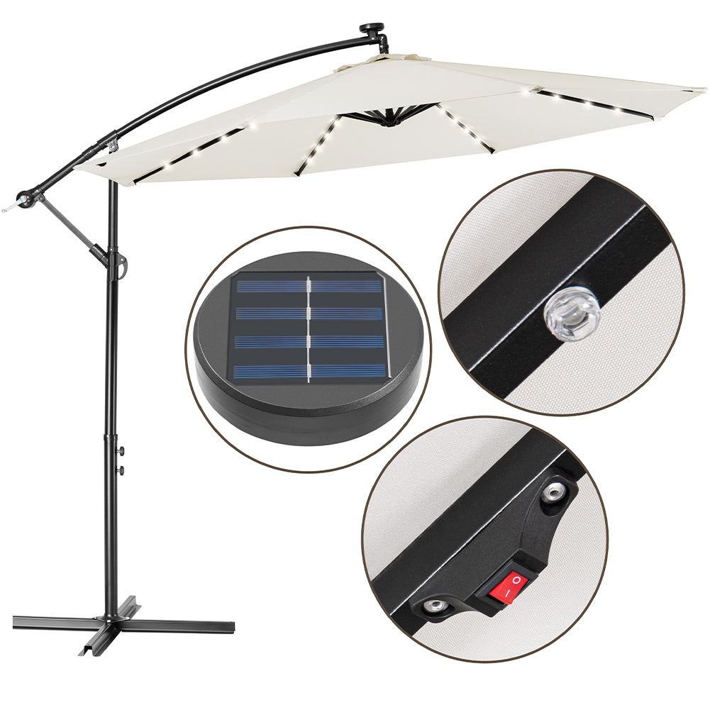 Ombrellone Giardino 3mt con Luce LED Solare Palo Decentrato con Carrucola Beige