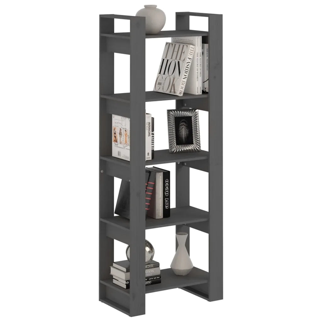 Libreria Divisorio-Scaffale per Libri-Mobile di Stoccaggio Grigio 60x35x160 cm Legno Massello