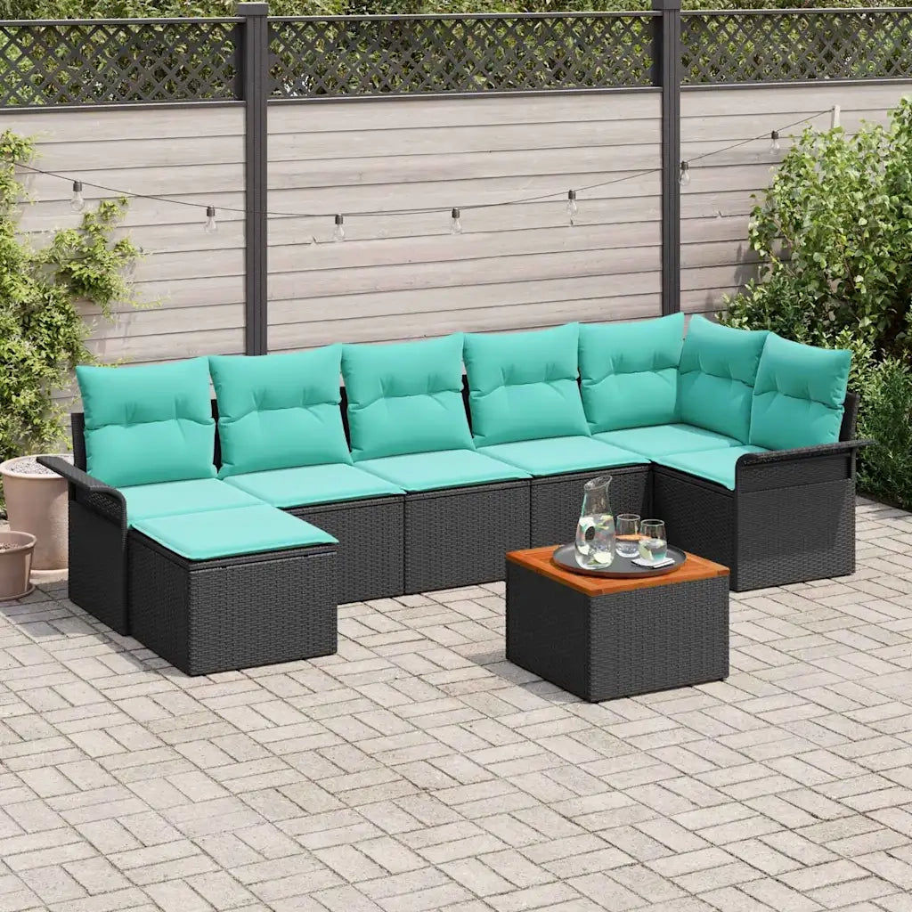 Set Divano da Giardino con cuscino 8 pcs Nero polyrattan 3347361