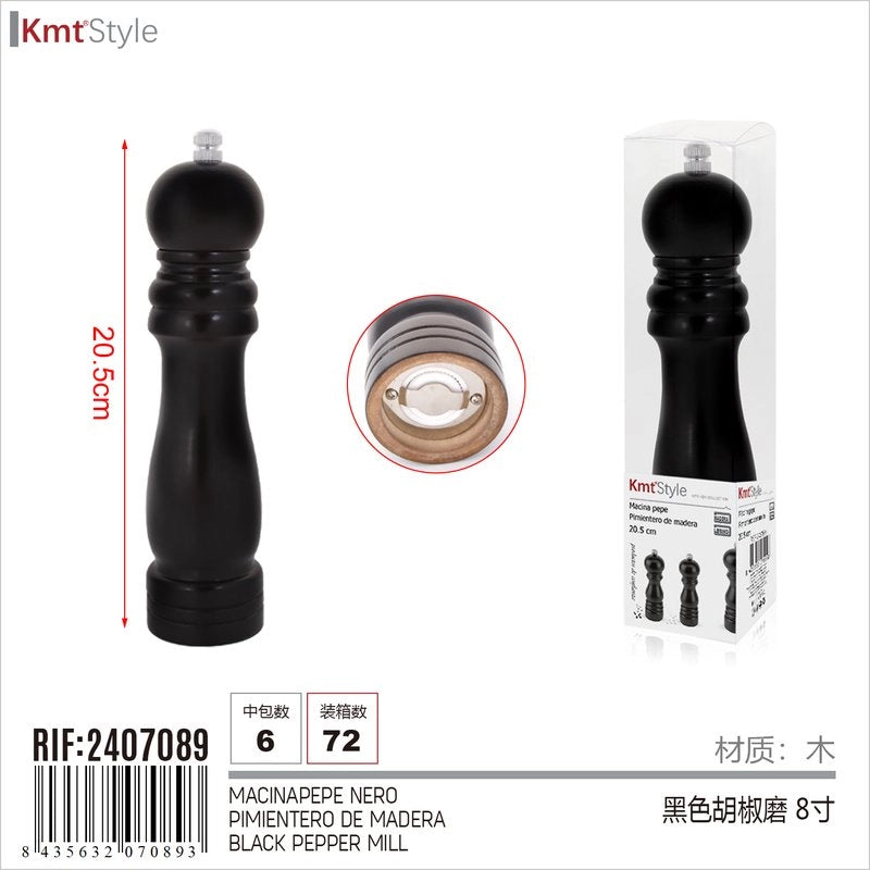 Macinapepe In Legno Macina Pepe e Sale Colore Nero 20,5cm