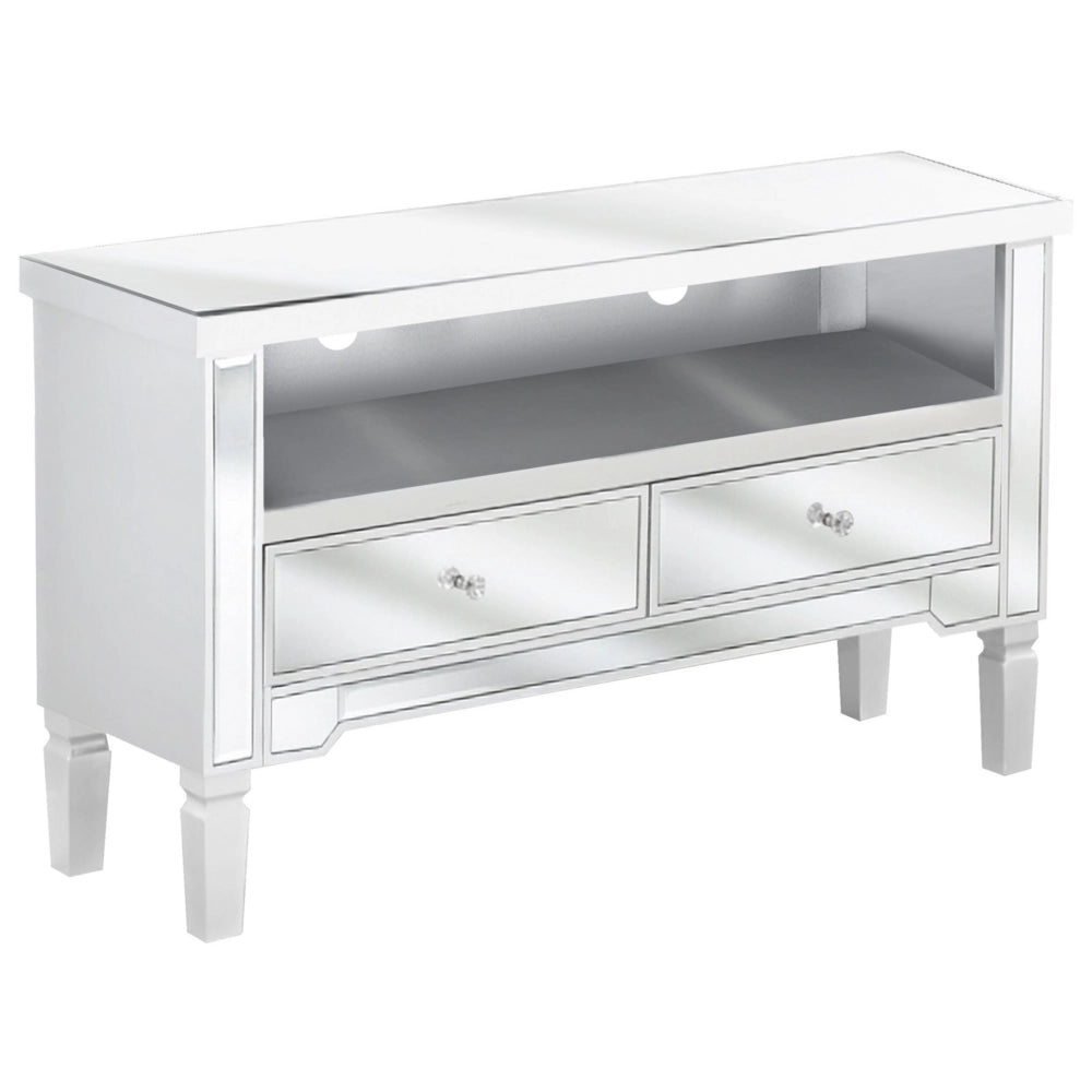 Madia credenza a Specchio argento con Cassettiera a 2 Cassetti con Pomelli in Cristallo
