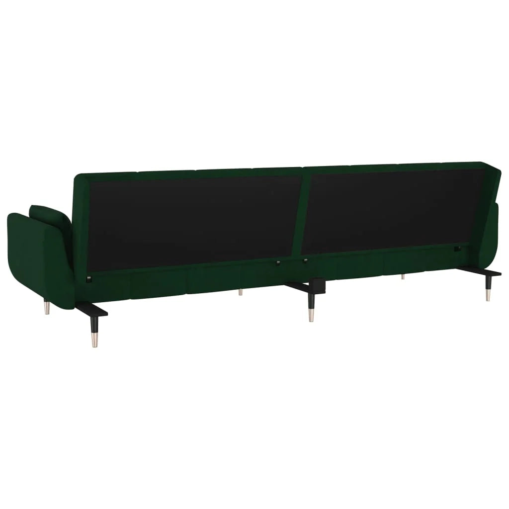 Divano letto a 2 posti Soggiorno Letto per ospiti trasformabile Divano letto pieghevole per soggiorno Interno di casa Posti con due cuscini Velluto verde scuro 02_0020774