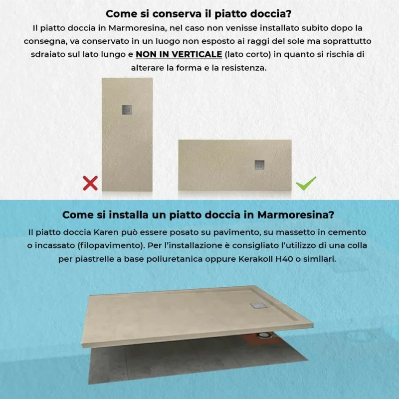 Piatto doccia in resina 80x170 rettangolare Karen pietra tortora