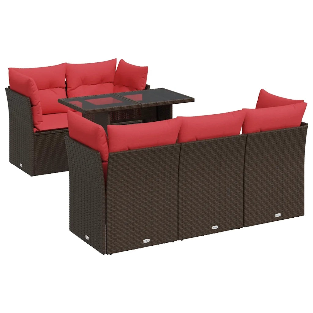 Set Divano Giardino 6 pz con Cuscini Marrone Polyrattan Acacia