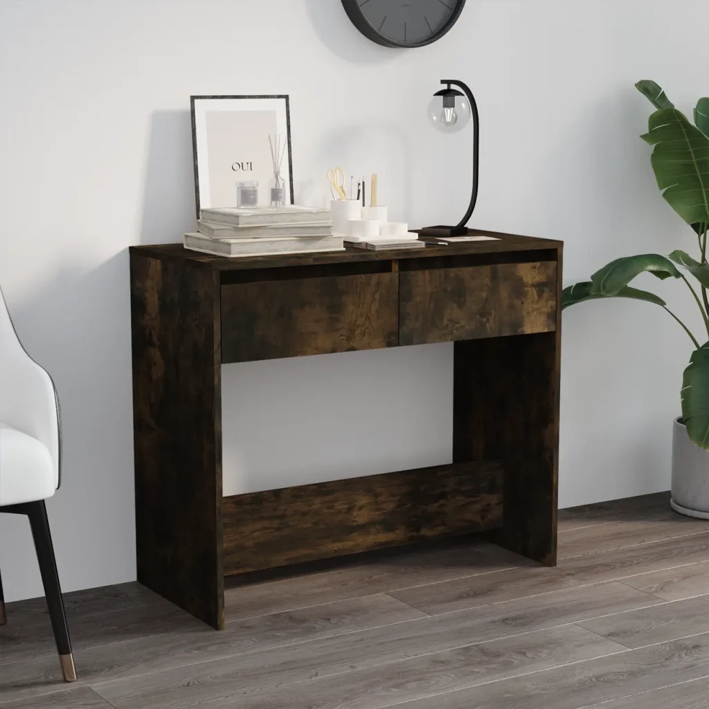 Tavolo Consolle | Tavolo d'Ingresso Rovere Fumo 89x41x76,5 cm in Acciaio