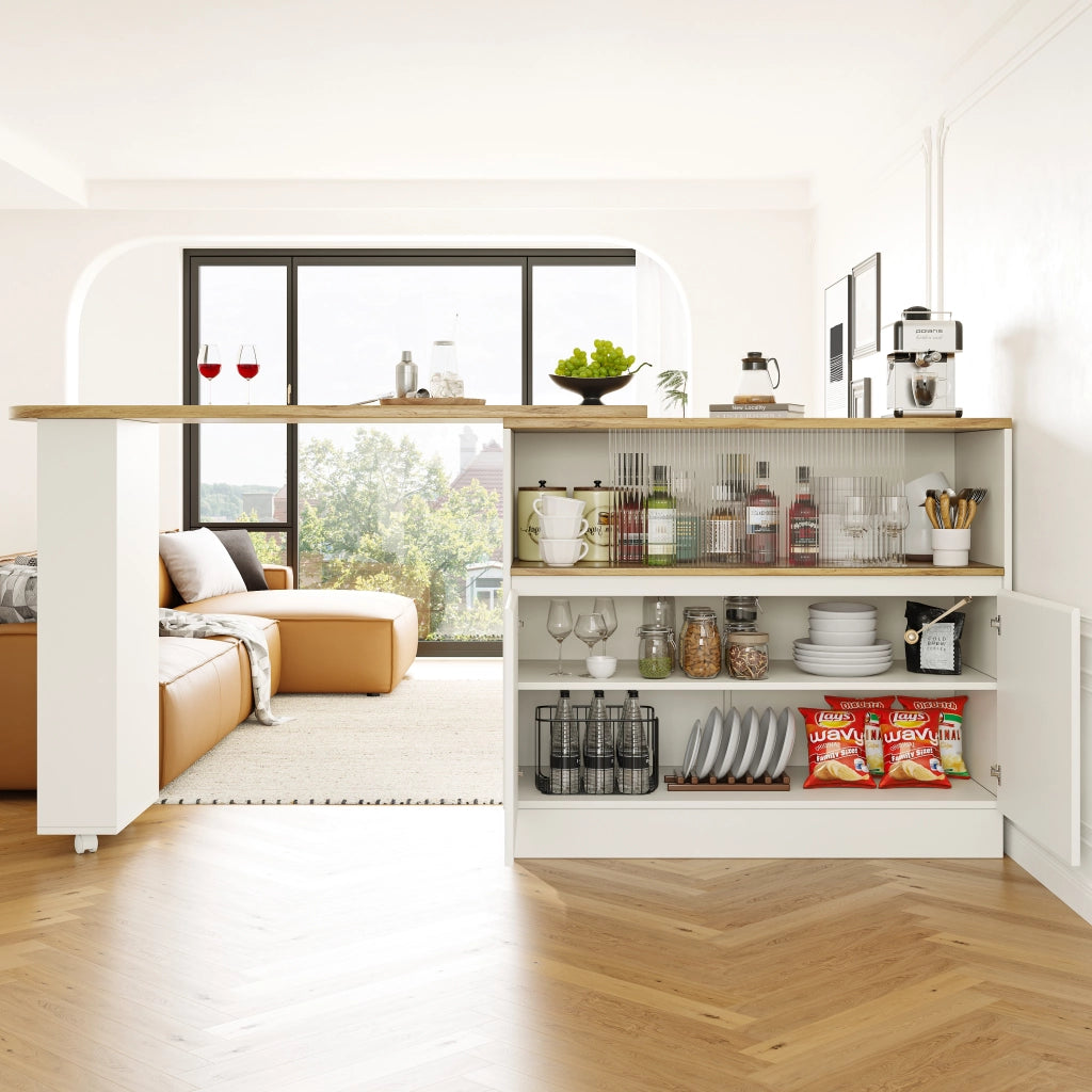 MOBILE BAR Girevole 360° 90x45x100 cm Bianco MDF con Ripiani e Vetro