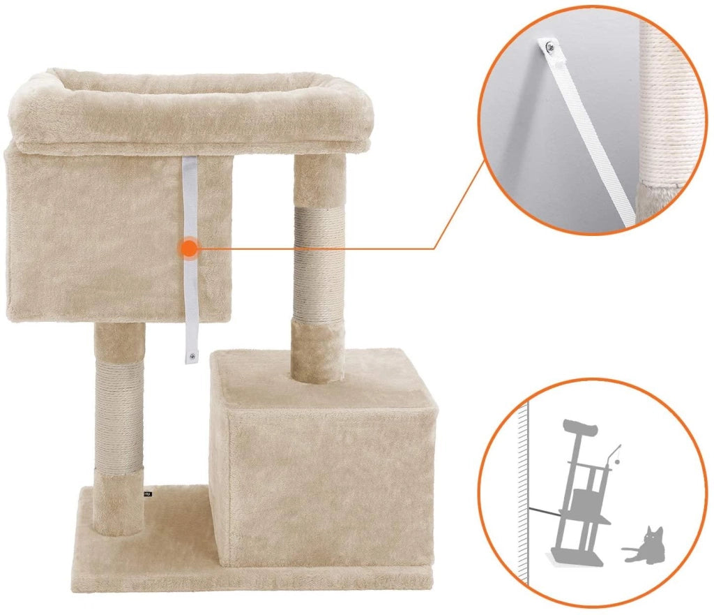 Tiragraffi a colonna in sisal per affilare artigli 2 lussuose nicchie mobili da casa da gioco per gattini gatti e felini colore beige 12_0000156