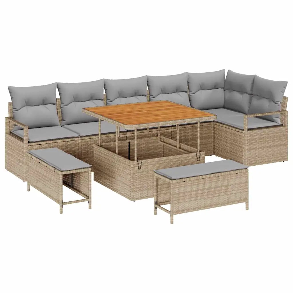 Set Divano da Giardino con cuscino 9 pcs Beige Poly Rattan 3362537