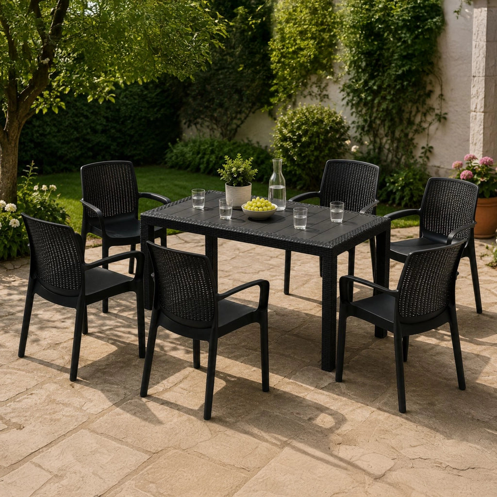 Salottino Outdoor Matarene, set Salotto da Esterno 6 Posti Made in Italy, Nero Antracite