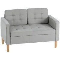 Divano a Due Posti con Contenitore, Impunture a Bottoni, Cuscini, Legno di Gomma, 117x62x78cm, Grigio Chiaro