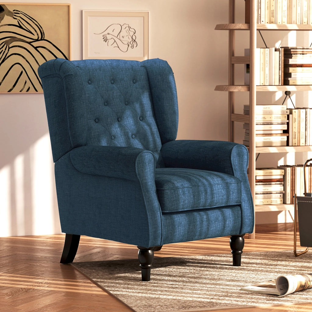 Poltrona con orecchie imbottita ¨C Xylo ¨C tessuto blu removibile 74x86x102 cm