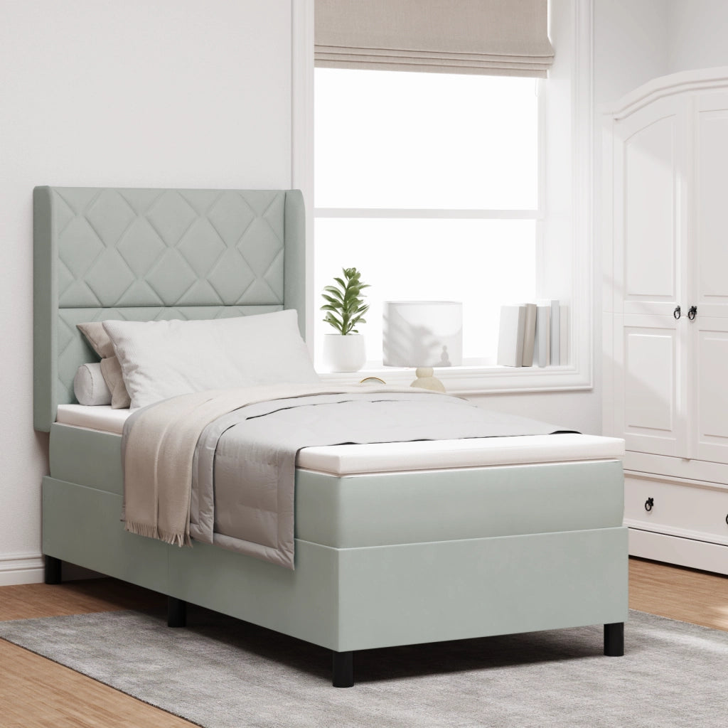 Letto Box Spring con Materasso e Luce LED Grigio chiaro 90x200 cm Velluto