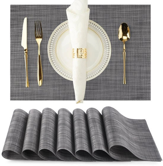 Set di placemats in PVC - 8 pz - 30*45*0.1cm - Lavabili - Antiscivolo - Resistente al calore - Placemats in PVC - Adatti per cucine, tavoli da pranzo, hotel - Placemats in PVC semplici tessuti - Piatti, bicchieri e tazze in ceramica