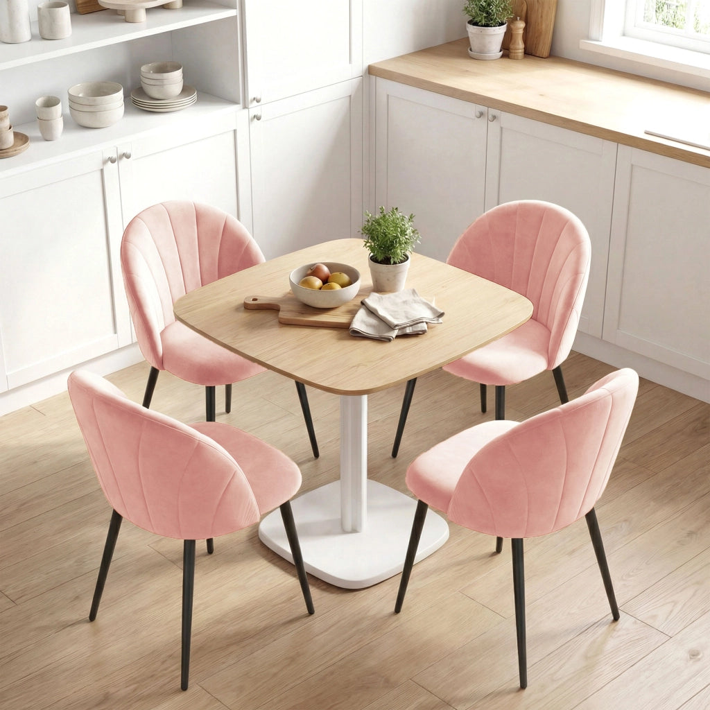 Set 2 Sedie da Pranzo Imbottite 52x55x79 cm con Schienale a Conchiglia in Velluto Rosa