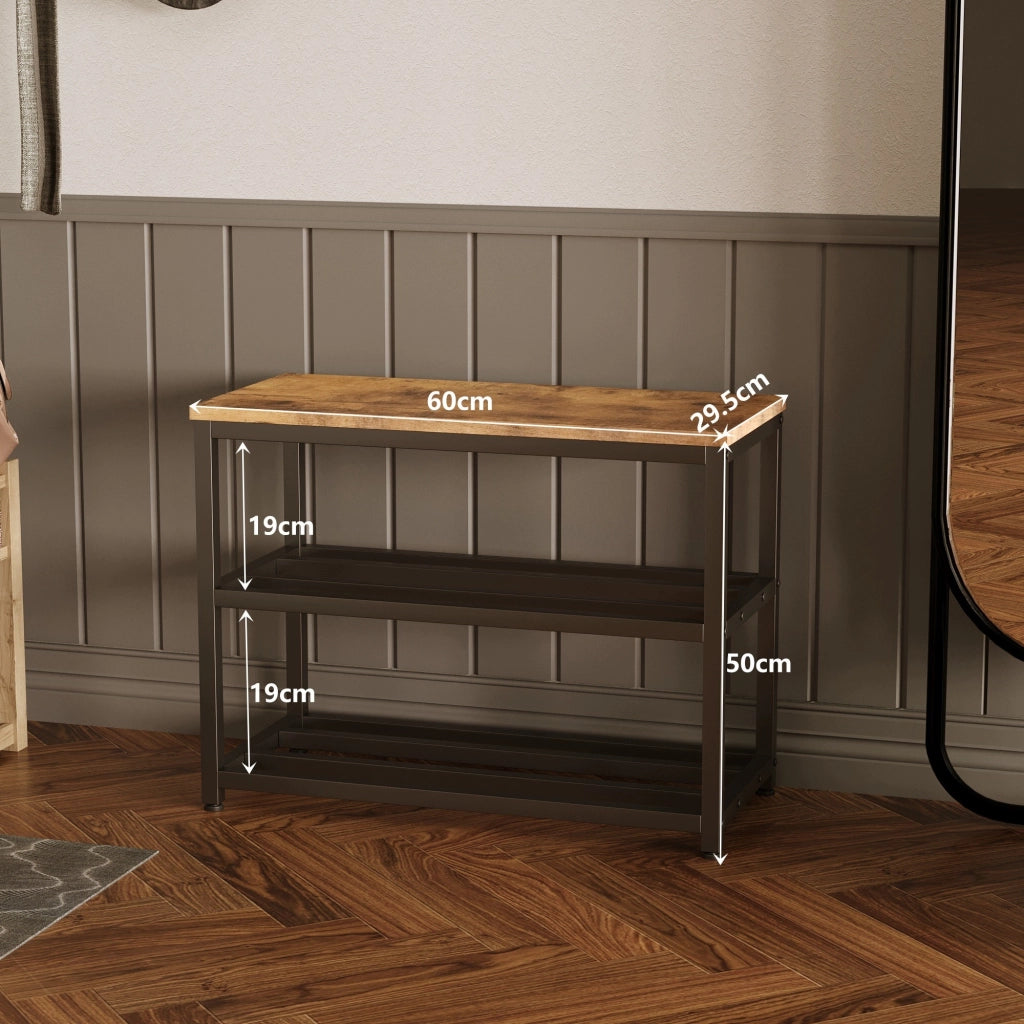 Scapino per scarpe con seduta, ripiano ampio, stile industriale/loft/retrò, in legno, 60 cm