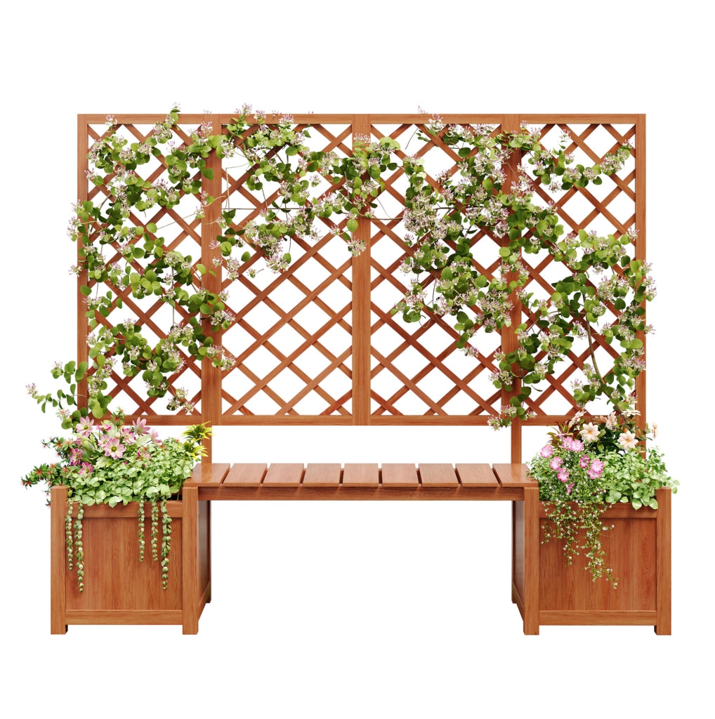 Fioriera con grigliato 169x145x42 cm con seduta; in legno marrone