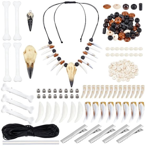 Set di collane da assemblaggio per un look boho - collana a forma di teschio - collana a forma di botanica - accessori DIY - colori misti naturali - catena.