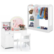 Set tavolo da trucco per bambini e piccolo armadio per bambini-Toeletta da trucco in legno e armadio di stoccaggio per stanza