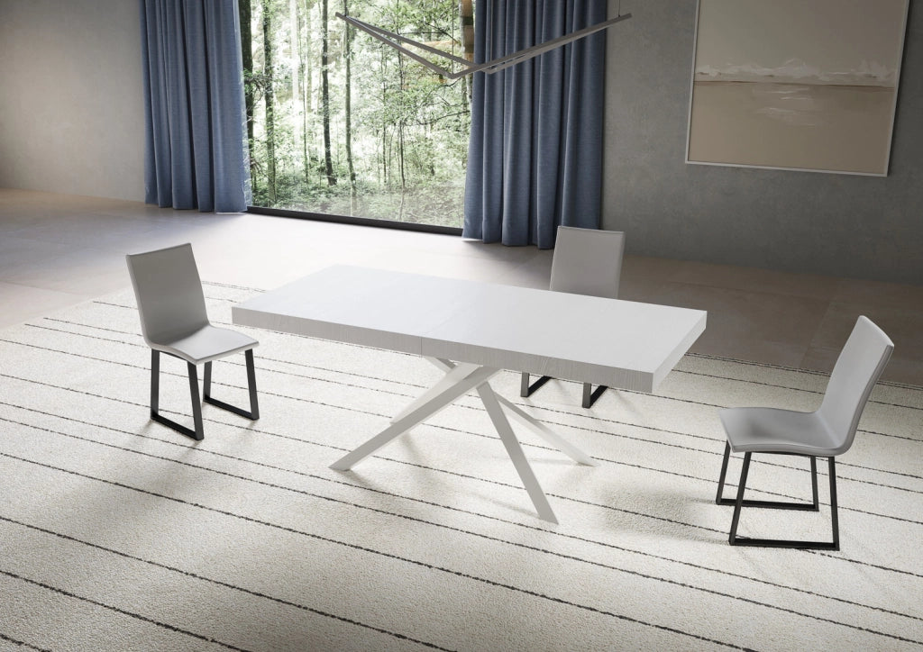 Tavolo allungabile 90x200/304 cm Niketis bianco frassino gambe bianche