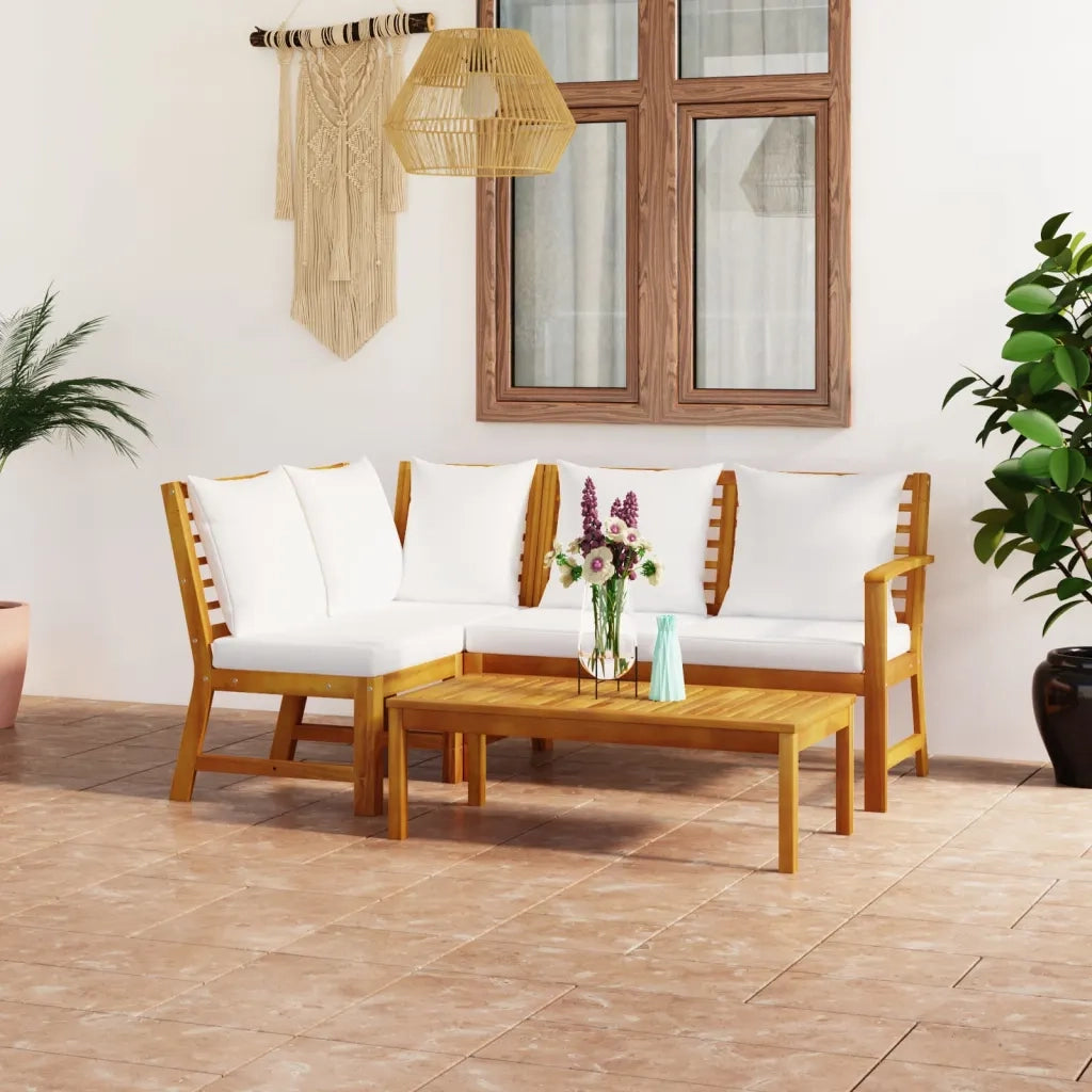 Set Divani da Giardino 4 pz con Cuscini Crema in Legno Acacia cod mxl 43939