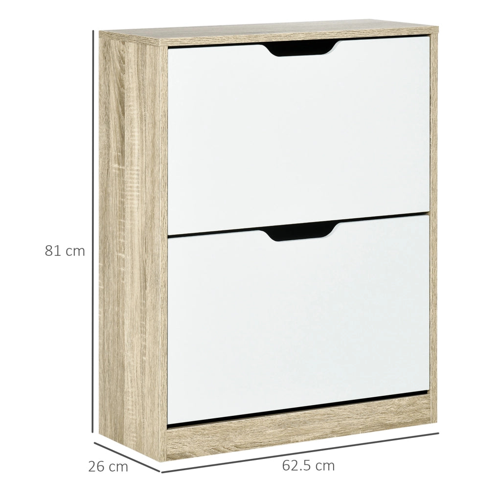 Scarpiera Salvaspazio Slim con 2 Cassetti ¨C zephmum ¨C Legno e Bianco 62.5x26x81 cm