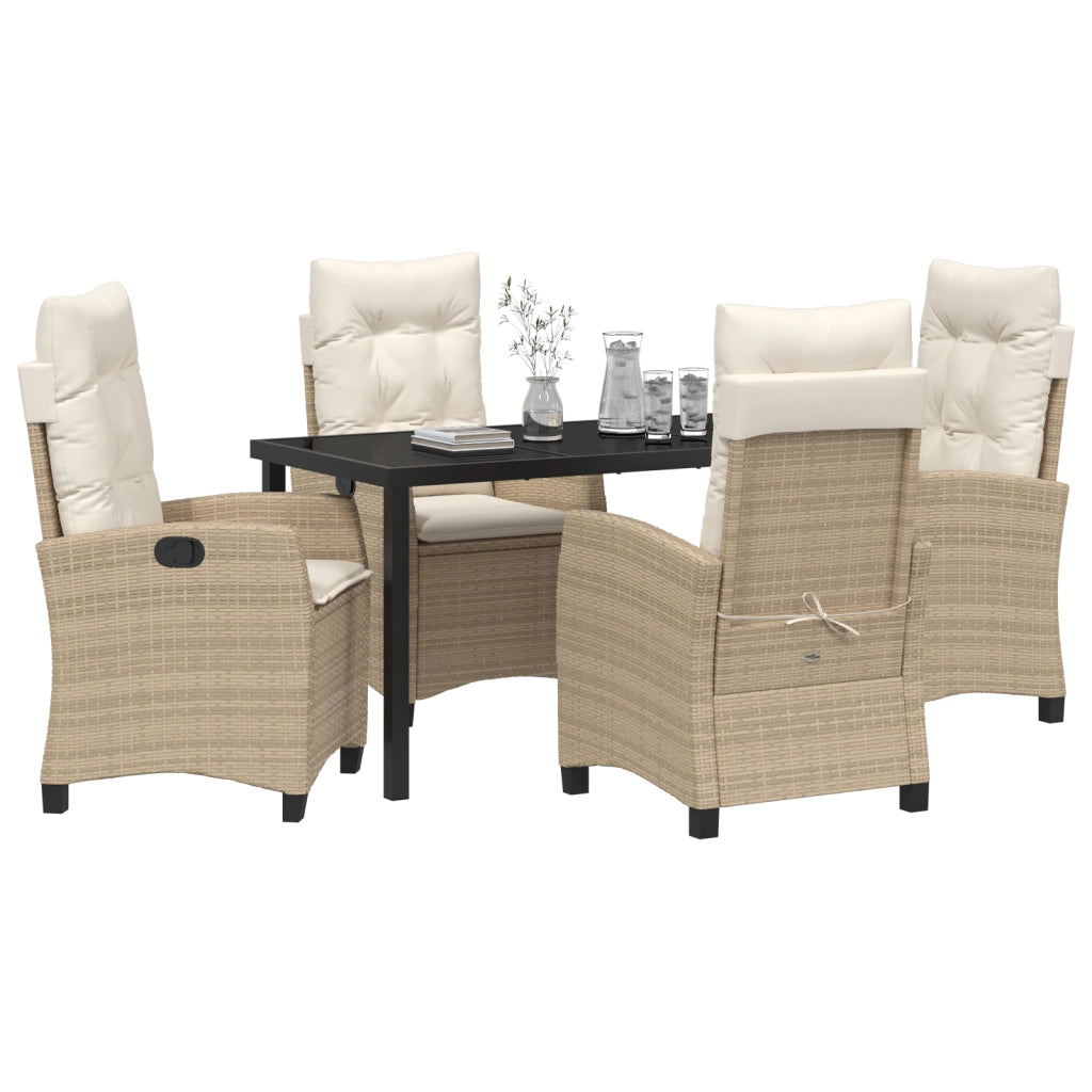 Set da Pranzo da Giardino 5 Pezzi con Cuscini Beige in Rattan Sintetico