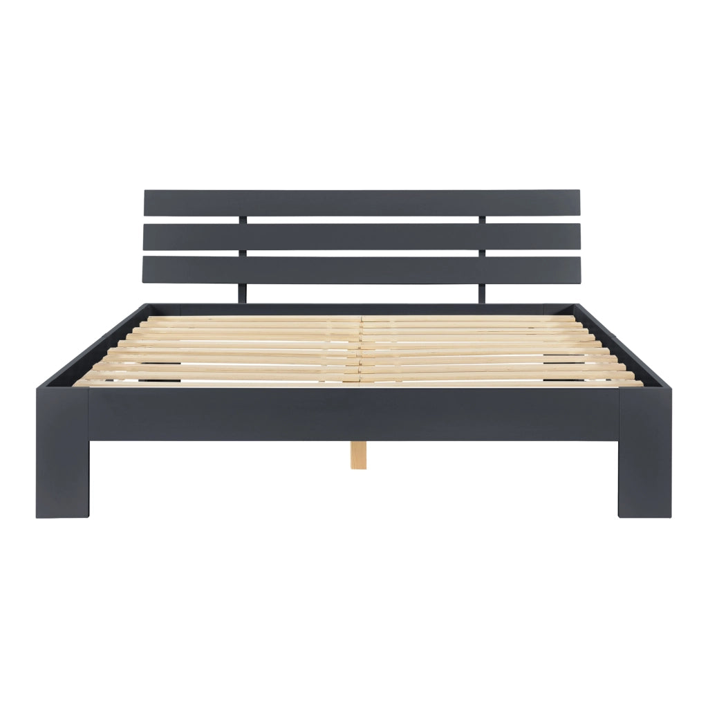 Struttura Letto in Legno di Pino con Testiera 140 x 200 cm Letto Francese in Stile Moderno - Grigio Scuro