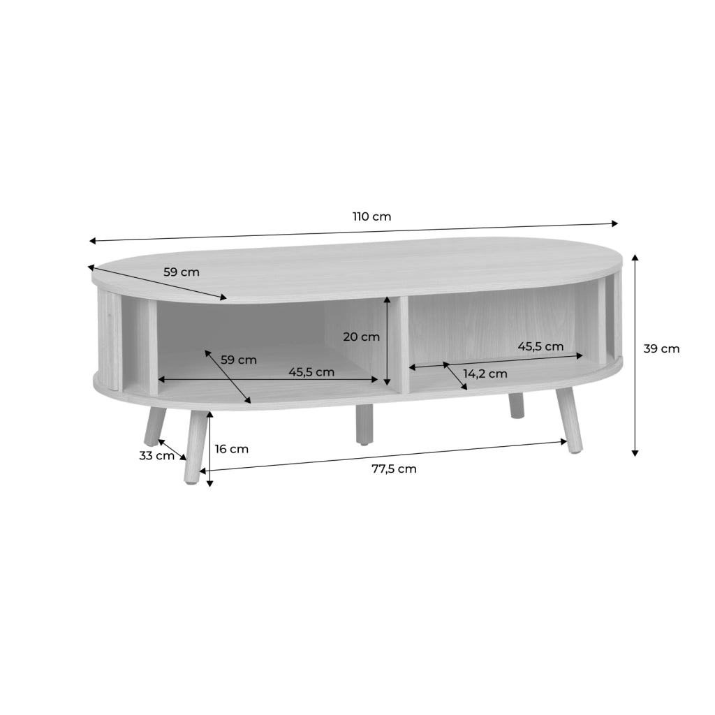 Tavolino scandinavo effetto legno scanalato 2 ante scorrevoli, marrone