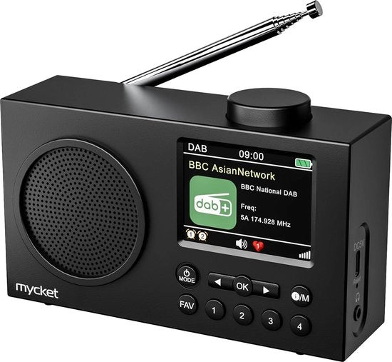 Radio DAB portatile con funzione Bluetooth - jack audio 3.55mm - display da 2.4 pollici - orologio - autonomia batteria 12 ore - compatibile con DAB+ e FM - nero
