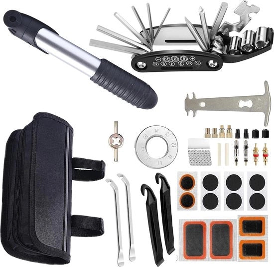 Set di riparazione bicicletta da 37 pezzi con pompa mini per mountain bike e bicicletta da corsa kit di attrezzi in valigetta